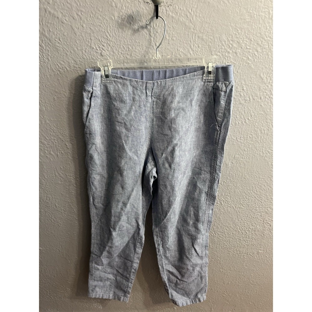J Jill Petite Blue Linen Pull On Capri Size Small Petite‎